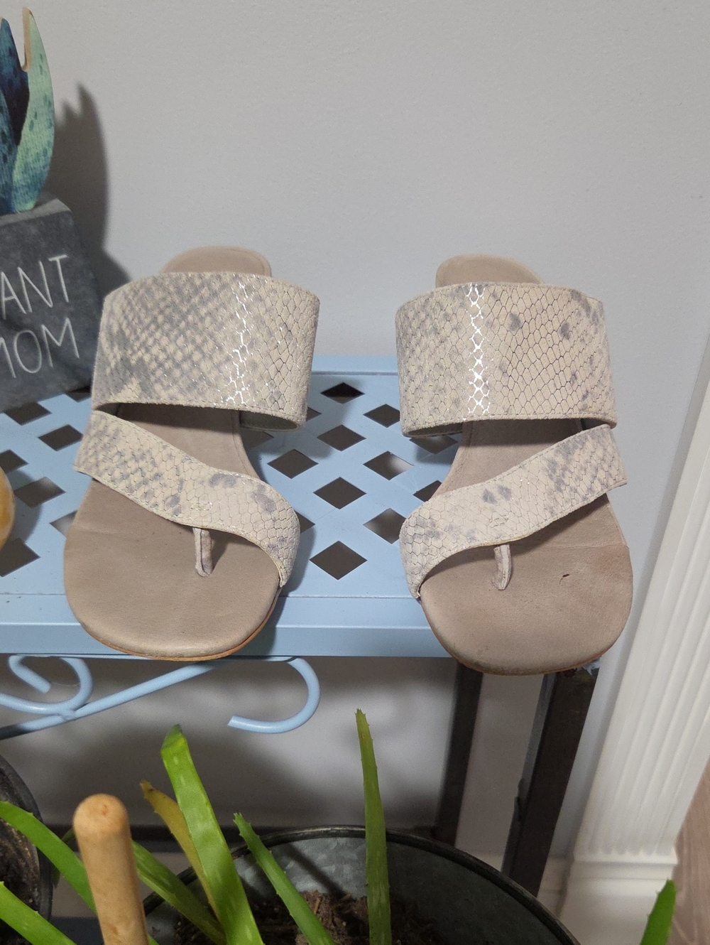 Donald J Pliner Kitten Heel Silver Toe Loop Sandals 6